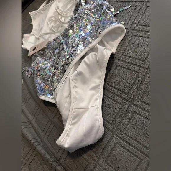 Bodysuit Leotard Sexy, Sequins Fringe large silver christmas new year party - Picture 6 of 9